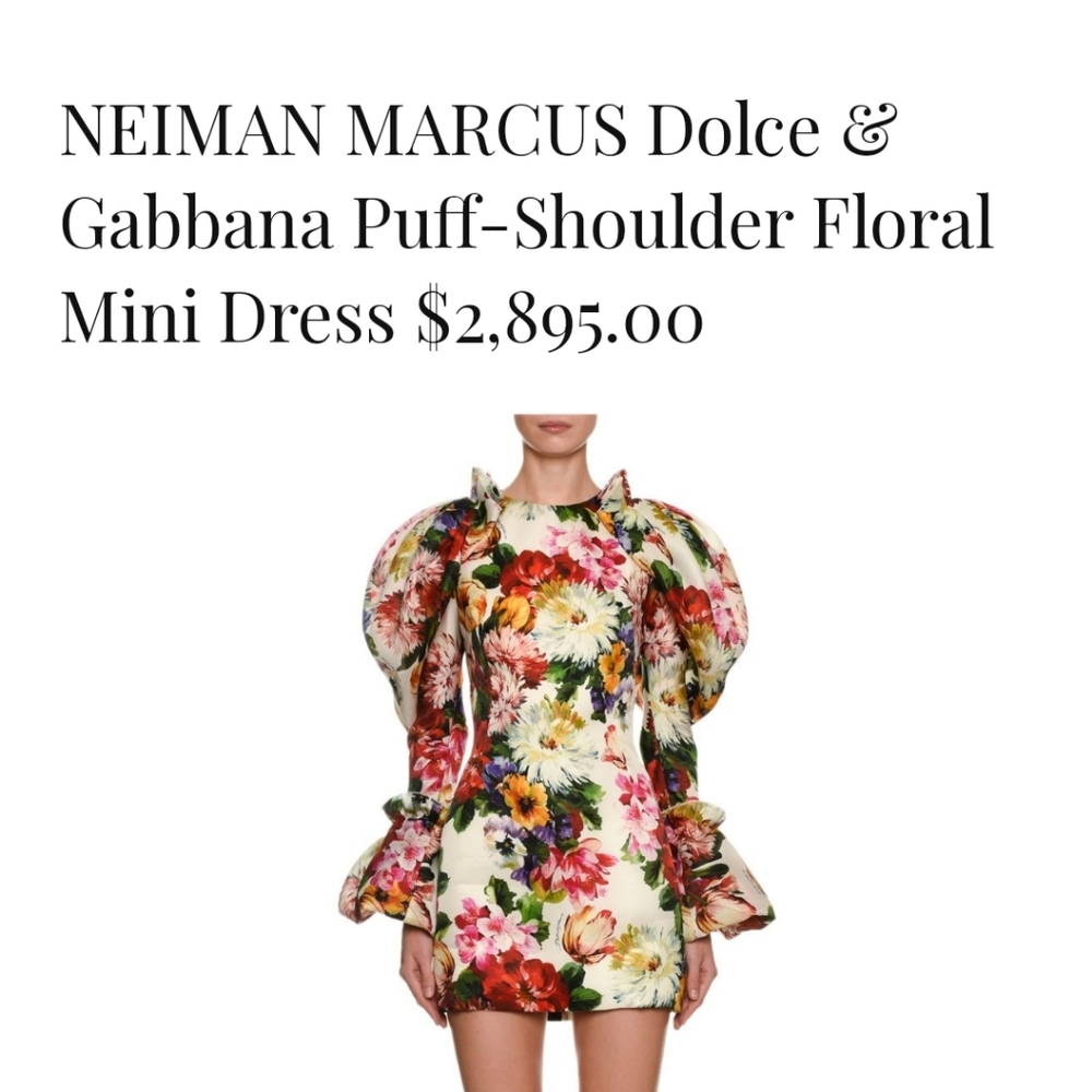 Dolce & Gabbana Puff-Shoulder Floral Mini Dress Couture